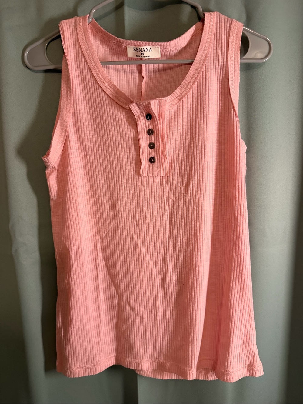 Zenana Outfitters Light Pink Ribbed Henley Tank